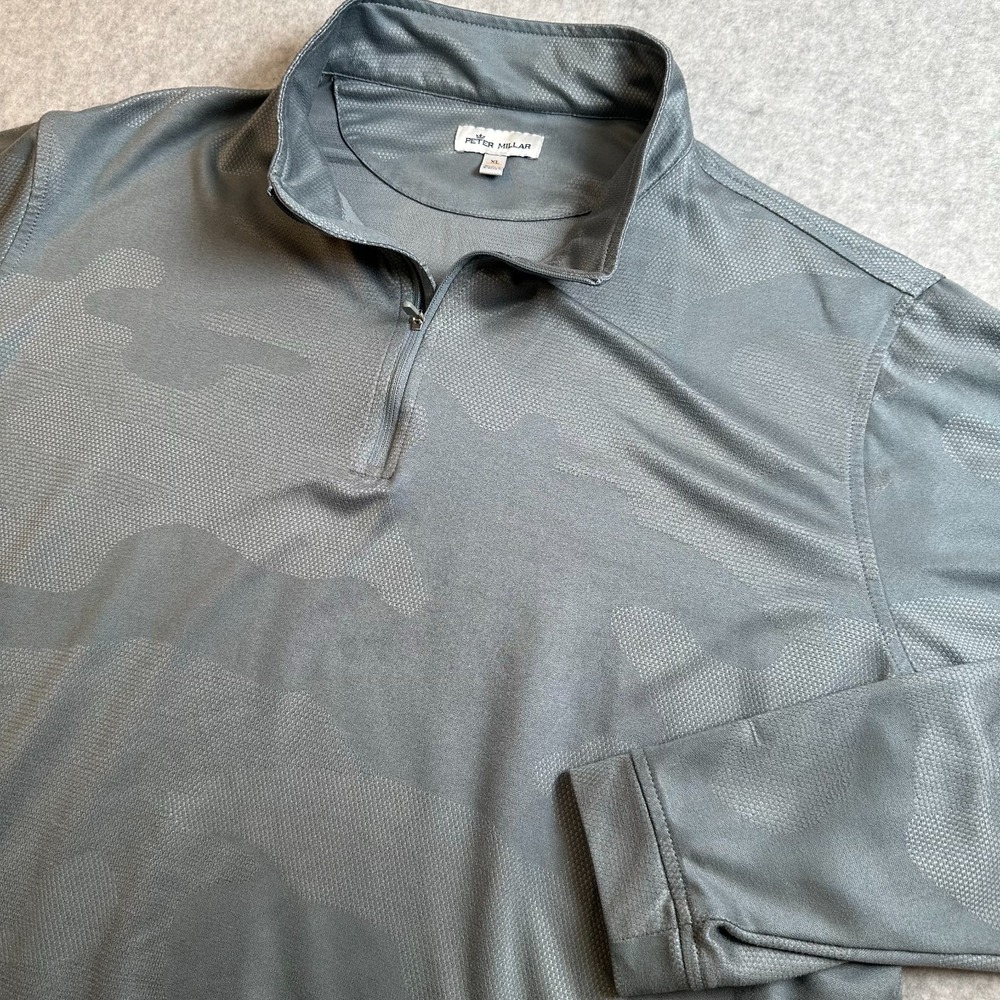 Peter Millar Perth Quarter Zip Pullover Mens XL London Gray Jacquard Camo Golf